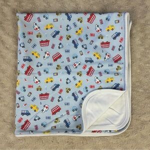 Kissy Kissy Vehicle Car baby Blanket Blue White Stop Sign Bus Taxi Automobile